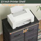 4 Drawer Lateral File Cabinet, Mobile Filing Cabinet for Large Printer, Home Office Functional Small Office Storage Cabinet & Printer Stand, Fits Letter/A4, Charcoal Black Grain Print