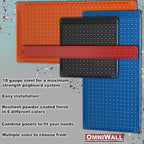 OmniWall Pegboard 2- Panel Side-By-Side Set 32-Inch Tall x 32-Inch Wide Metal Pegboard For Garage & Home Storage Orange
