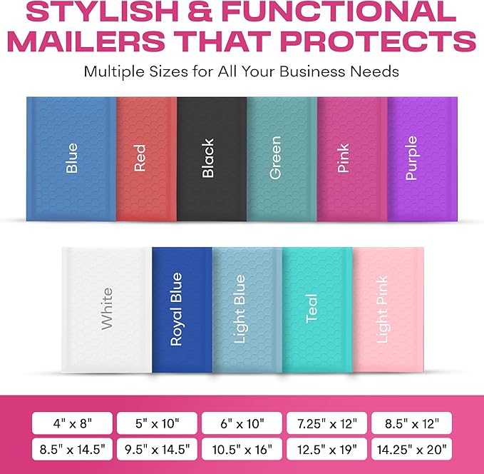 Hot Pink Small Poly Bubble Mailers 6x10 inch #0 | Self Seal Padded Envelopes | Cushioned Bubble Mailer | Usable Size 6x9 | WaterProof | Lightweight mailing Shipping Bags | 250 Pack Bulk