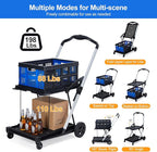 Heavy-Duty 2-Tier Folding Utility Cart with Wheels – Collapsible Shopping Trolley – Removable Storage Crate, 198 lb Capacity, Lightweight Portable Aluminum, Outdoor Garden Yard Wagon – Blue
