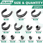 125PCS Cable Clamp,12 Sizes Stainless Steel Rubber Coated Cushioned Insulated Cable Clamps Assortment Kit-Metal Wire Clamps,Cable Clips,Pipe Clamps