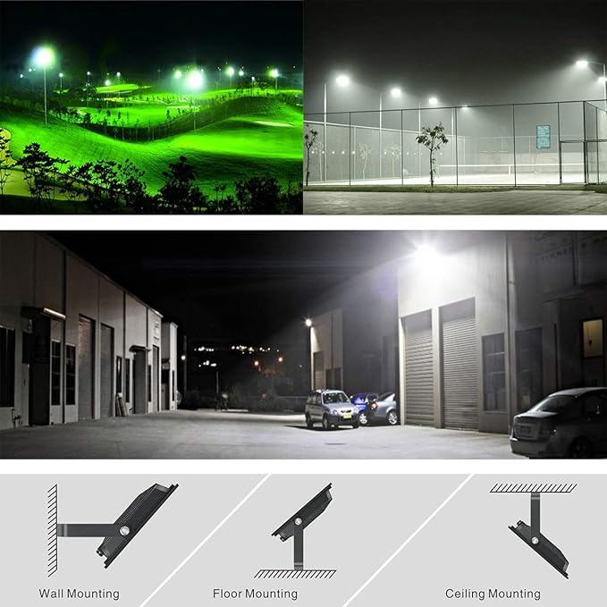 80W Outdoor Flood Lights with Plug, 12000lm Bright Work Light with 5ft Cord, 6000K Daylight White Exterior LED Floodlight, IP66 Waterproof Security Light Yard Lights for Garage Stadium 4 Pack
