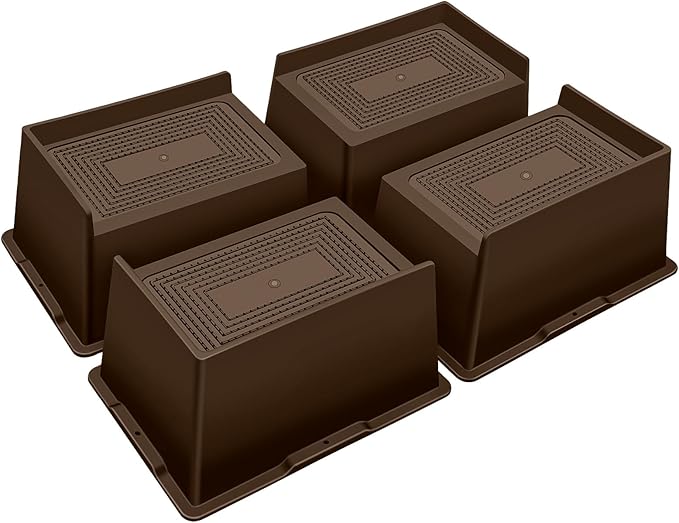 Bed Risers 4 Inch Heavy Duty,Oversized Couch Risers, Extra Wide Furniture Risers for Sofa Table Desk Headboard Chair Lifting,Rectangle Risering Blocks Support 6000 lbs(4 Pack Brown)