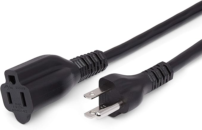 Amazon Basics Extension Cord, 13 Amps, 125V, 3 Foot, Black - Pack of 2