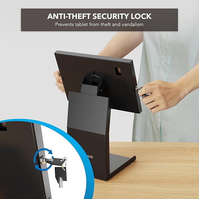 Mount-It! iPad Kiosk Stand with Printer Shelf – Locking Anti-Theft Tablet Enclosure for POS, Retail & Business – Rotating & Tilting Secure Checkout Stand for iPad 7-10, Air & Pro
