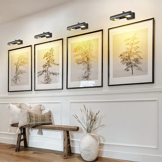 Picture Light 12" Black Picture Lights for Wall 2-Light Bronze Picture Frame Light Dimmable Art Gallery Light Accent Lighting Bathroom Wall Sconce for Artwork Poster Portrait Display