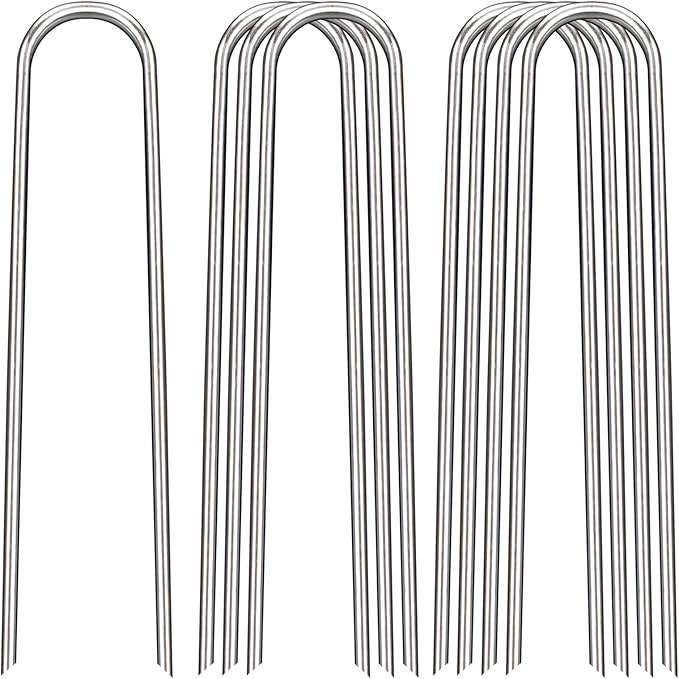 12 Inch Landscape Staples, 12/25/50/100 Pack Galvanized Garden Stakes, 8 Gauge Heavy Duty U-Shaped Ground Stakes for Weed Barrier Fabric, Irrigation Tubing, Fence, Outdoor Decorations