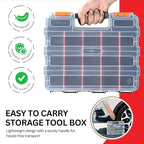 Andalus Tools Organizer Box, Small Parts Storage 34-Compartment Double-Sided Portable Hardware Organizer Removable Plastic Dividers for Screws, Nuts, Bolts, Nails – Orange (2 Pack, 12.5" x 10.5" x 3")