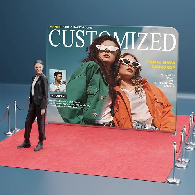 Custom Tension Fabric Display with Stand 7.5 x 20 FT Pop Up Display Trade Show Backdrop Large Portable Tradeshow Booth Display Banner for Business,Campuses, Weddings, Corporate