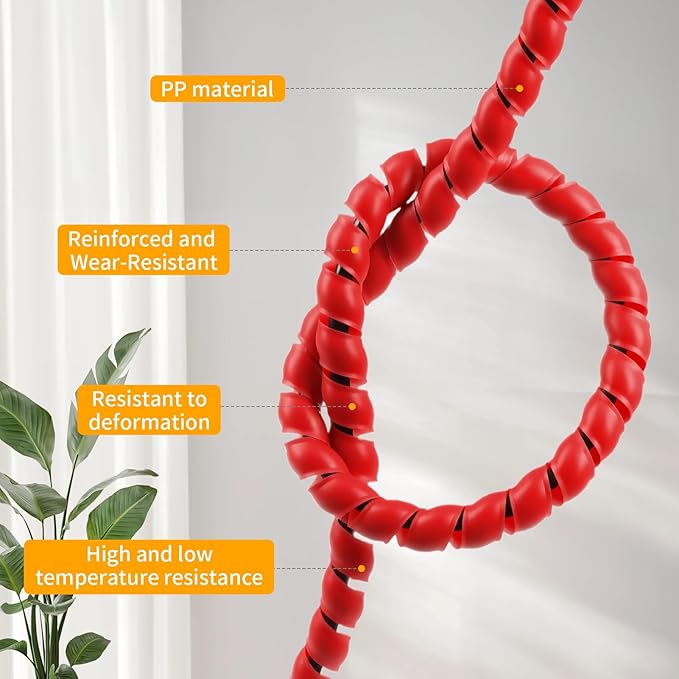 Spiral Cable Wrap, 16.4ft, 33ft Wire Protection Sleeve Cover Cable Organizer Pipe Flexible Spiral Wrap Winding Tube Prevent Cat from Chewing Cables (Red, 10mm (3/8")-16.4ft)
