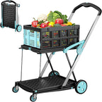 Foldable Shopping Cart, 200 lbs Capacity Grocery Carts on Wheels with Collapsible Crate Heavy Duty Collapsible Cart with Foot Brake for Groceries, Office, Warehouse and Supermarket