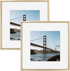 Frametory, 12x12 Metal Picture Frame with Mat for 8x8 Picture & Real Glass, Aluminum Photo Frame Collection (Gold, 2 Pack)