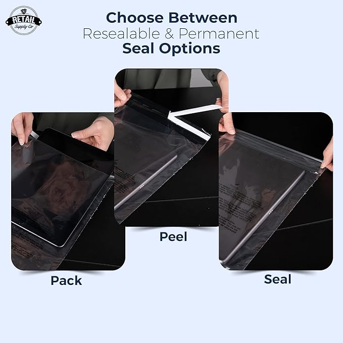 Poly Bags with Suffocation Warning 9x12" – Extra Strong Seal Clear Self-Sealing Packaging Bags – 200 Pack for Shipping and Retail – Retail Supply Co
