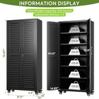 Garage Storage Cabinet with Wheels, Lockable Metal Storage Cabinet with 5 Adjustable Shelves, Magntic Door for Garage Home Office Utility Room,Required Assembly,Black,70.87"H x 31.5"W x 15.75"D