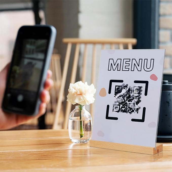 TONICE 8.5 x 11 Acrylic Sign Holder with Wood Base 5 Pack L/T Shape Vertical or Slant Back Display for Wedding, Restaurant, Store, Office, Hotel