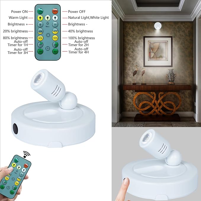 Picture Light Battery Operated, 3 Color Temperatures Picture Light with Remote, Indoor LED Spot Lights for Plants for Wall Frame Dartboard Art Painting Display Accent-White