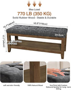 Solid Rubber Wood Shoe Bench, Soft Chenille Material Upholstered Seat, 770LB Load Capacity, Multi-Storage for Entryway/Bedroom/Living Room, Vintage Style, 43.3"x15.7"x17.7", Dark Gray,UASND65G