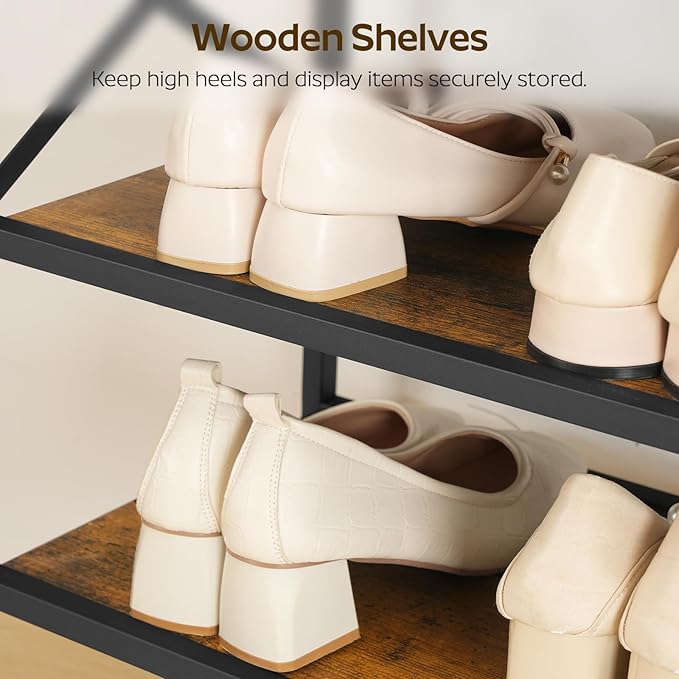 12-Tier Tall Shoe Rack Organizer, Wooden Shoe Storage for Closet Holds 48 Pairs, Sturdy Shoe Shelf with X-Shaped Metal Support, for Entryway, Bedroom, Rustic Brown and Black SS212BR