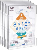 Niubee 8x10 Wall Mount Acrylic Sign Holder with Double Sided Adhesive Tape for Office, Home, Store, Restaurant, No Drilling - Vertical