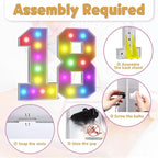 Marquee Numbers Colorful 18th Birthday Decoration: 4FT Large Light Up 18 Year Old Birthday Decorations Anniversary Backdrop Cardboard Sign 18 Colors Number 18 Mosaic Balloon Frame