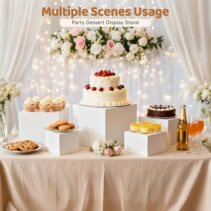 6 Pcs Buffet Risers and Stands, Food Risers for Buffet Table, Display Stand Shelf for Party, Catering, Jewelry & Collectibles, White Acrylic Nesting Boxes for Food Display (3" 4" 5" 6" 7" 8")