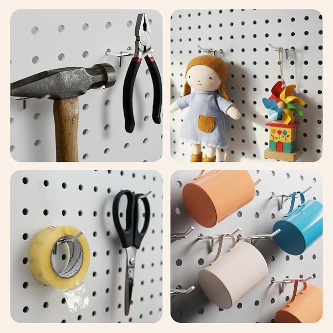 50 Pack 2 Inch Metal Pegboard Hooks, Fit 1/4 in and 1/8 in Peg Board Organizer Accessories, for Hanging Storage, Garages, Tool Sheds, Basements