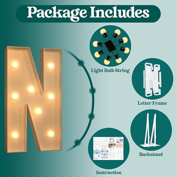 Marquee Letters 3 Feet Tall, 3FT Large Light up Letters N, Big Sign N with Warm White Light for Birthday Wedding Proposal Engagement Graduation Party Backdrop Decorations