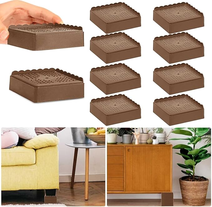 Bed Risers 1 inch, 2 inch, 3 inch, 4 inch Heavy Duty, Adjustable Furniture Riser for Table Desk Couch Sofa Chair Recliner Leg Frame Dorm, Stackable Bed Raisers Blocks (Brown 4 Pack, 1+1 inch)
