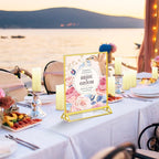 Acrylic Sign Holder 8.5 x 11, 12 Pack Double Sided Flyer Holder, Table Menu Holder Display Stand for Wedding, Party, Gold Picture Frame Stand up Table Top Menu Holder