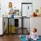 Mumeasy Baby Gate Extra Wide, 29.5-51'' Pressure Mounted Dog Gate with Walk Thru Door, Auto Close Pet Gate for House, Stairs, Doorways,Black