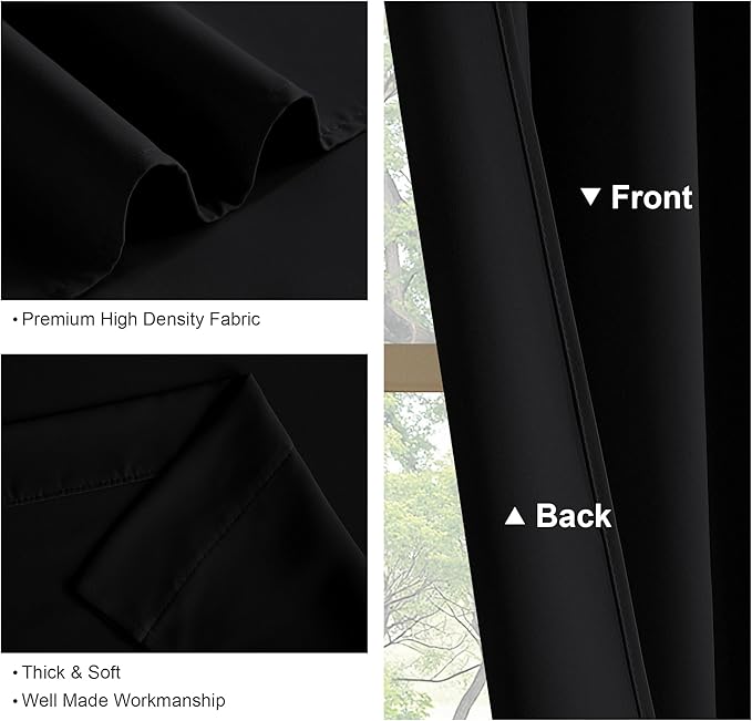 PONY DANCE Bedroom Drapes Set - Blackout Curtains All Season Solid Rod Pocket Top Curtain Panels/Thermal Insulated Draperies Window Treatments, W 42 by L 63 inches, Black, 1 Pair