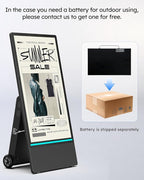 HARZHI 43 Inch Outdoor Digital Signage Display, Portable Powered High Brightness Screen Advertising Display Kiosk, Movable Waterproof Standing Poster, Business Helper, Android OS MWE