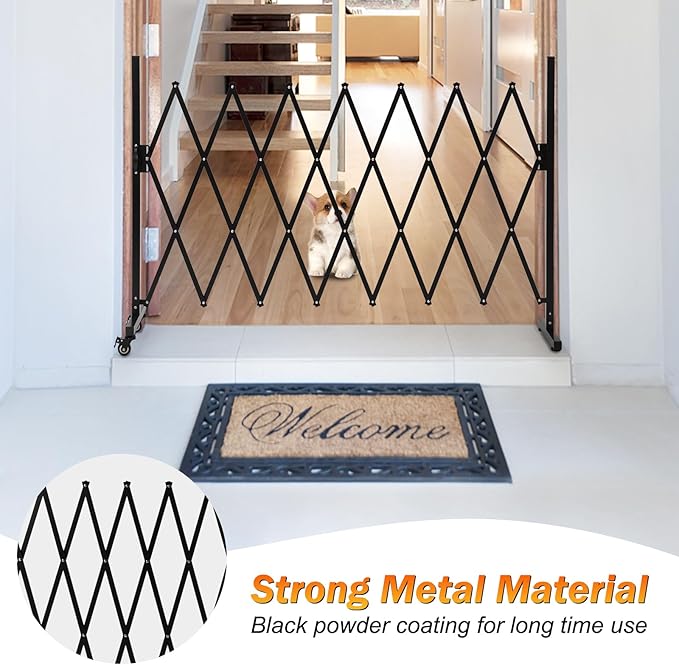 SMONTER Expandable Barricade Gate, 82" Metal Safety Barrier Gate with Casters, Accordion Garden Yard Fence Portable Dog Gates with Latch Indoor Outdoor