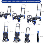 2 in 1 Hand Truck Dolly Foldable with Basket,Hand Truck Foldable with Retractable Handle,330LBS Capacity Folding Hand Cart,Portable Dolly Cart with Wheels for Moving