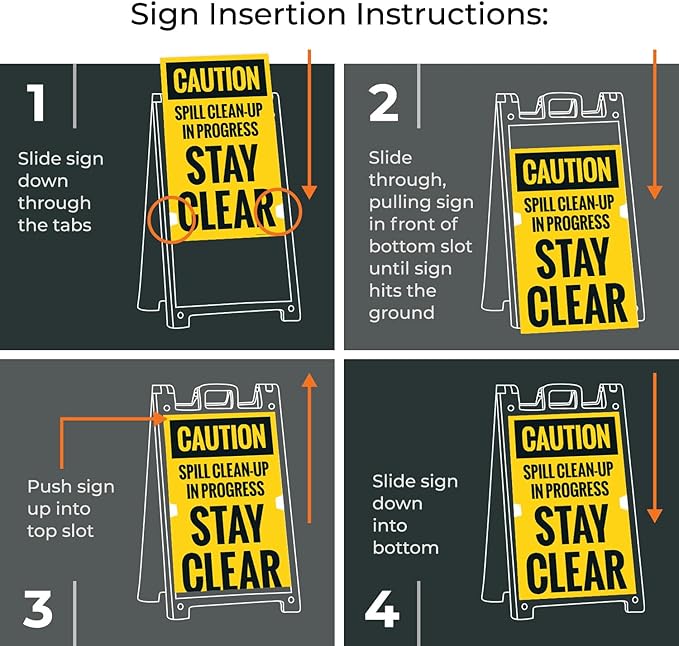 Caution Spill Cleanup in Progress Stay Clear Sidewalk Sign Kit, 24x36 Inches, with A Frame Stand, Made in USA