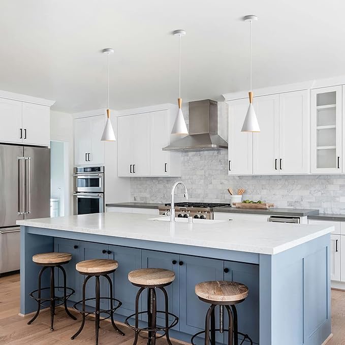 KCO Lighting Farmhouse Cone Pendant Light 3 Pack White Modern Barn Ceiling Pendant Lighting Fixture 1-Light Mini Vintage Pendant Lights Kitchen Island Dining Room Lighting