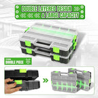 Tool Box with Transparent Lid, Single Side 17-Compartments Organizer Box with Removable Dividers for Hardware, Screws, Bolts, Nails, Beads, Jewelry and Fishing Accessories, Green, 2 Pack