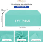 HolidayIdeas Fitted Tablecloths for 6 Foot Rectangle Table, Full Coverage Table Covers 30x72 Inch for Vendor Booth Display, Banquet, Trade Show, Aqua, 4 Pcs