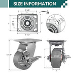 4'' × 2'' Caster Wheels, Heavy Duty Industrial Casters Set of 4 Rubber Wheels, Load 2400lbs Capacity, Swivel Caster for Cart Dolly Toolbox (2 Brake & 2 Swivel)