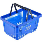 VEVOR 12 PCS Shopping Basket, 16.73 x 11.61 x 8.86 inch Durable Plastic Grocery Basket with Stand & Handle, 24L Portable Shop Basket Bulk, Idea for Retail Store Supermarket Grocery Shopping, Blue