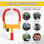 2PCS Trailer Wheel Lock | Universal Adjustable Trailer Wheel Lock Anti Theft with 6 Keys, Anti-Theft Protection for Cars, SUVs, RVs, ATVs, Motorcycles, Boats & Golf Carts (Red)