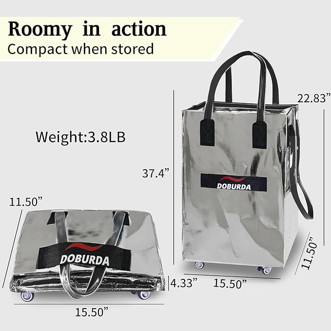 Reusable Grocery Bag On Wheels,Rolling Tote, Shopping Trolley, Rolling Duffle bag,Collapsible Grocery Bag Tote