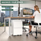 2 Drawer File Cabinet with Lock,Under Desk Rolling Small Filing Cabinet for Home Office Storage, Mobile Steel Cabinets with Wheels, Fully Assembled, White