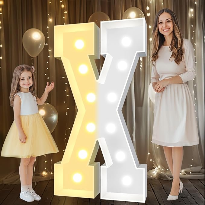 Pooqla 4 FT Marquee Light Up Letters, Cool White and Warm White Marquee Letter 4 Feet Tall, Giant LED Sign Big Mosaic Letter X for Balloons Birthday Party Anniversary Wedding Decorations