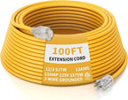 PLUGTUL 12 Gauge Extension Cord 100 Ft, Heavy Duty Outdoor Extension Cord Waterproof Lighted End SJTW, 3 Prong Grounded Plug for Safety, 15A 1875W, ETL Listed, Great for Garden and Home, Yellow