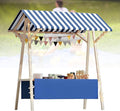 Collapsible Mobile Market Stall Carts Vendor on Wheels, Wood Outdoor Vendor Cart, Easy to Assemble for Parties, Birthdays, Weddings, Bar(Blue2,150cm/59in)