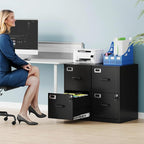 2 Drawer File Cabinet with Lock, Metal Filing Cabinets for Home Office, Vertical Black Small Caninet for Home Office, Steel Narrow Two Drawer File Cabnet for Letter/File Box- Assembly Required