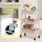 AGTEK 3-Tier Rolling Carts with Wheels, Rolling Utility Cart with Iron Frame for Kitchen, Plastic Shelves, Living Room, Office, Beige
