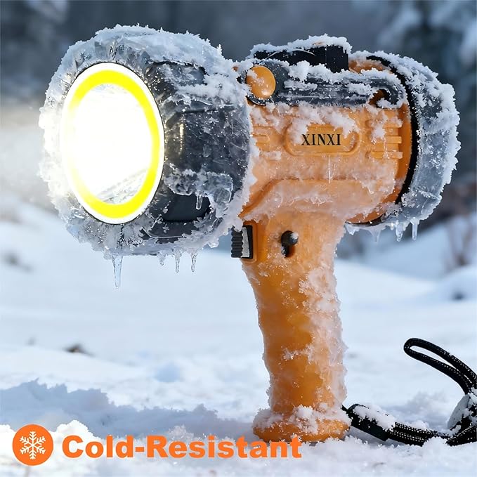 XINXI Rechargeable Spotlight 1,000,000 Lumens with COB Floodlight, IP67 Waterproof Spotlight Flashlight, Long Runtime Handheld Spot Light with Red Filter,Outdoor Spot Light for Hunting,Fishing(Yellow)