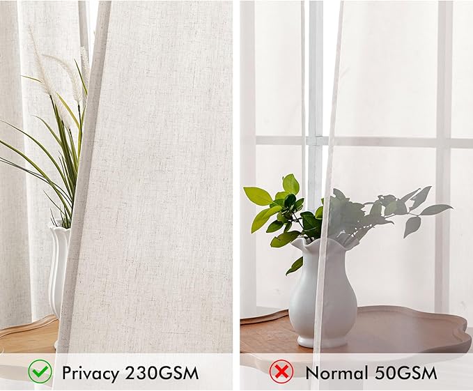 MIULEE Non-See-Through Privacy Linen Curtains 2 Panels, Light Filtering Window Curtains Farnhouse Textured Back Tab Semi Sheer Drapes for Bedroom Living Room, 52 x 90 Inches Long, White
